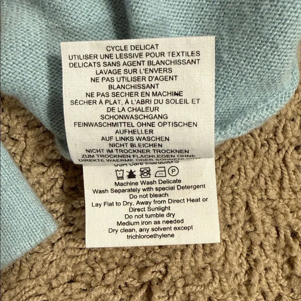 Woolovers Wool Cashmere Blue Ribbed‎ Knit Crew Neck Sweater Long Sleeve Size S